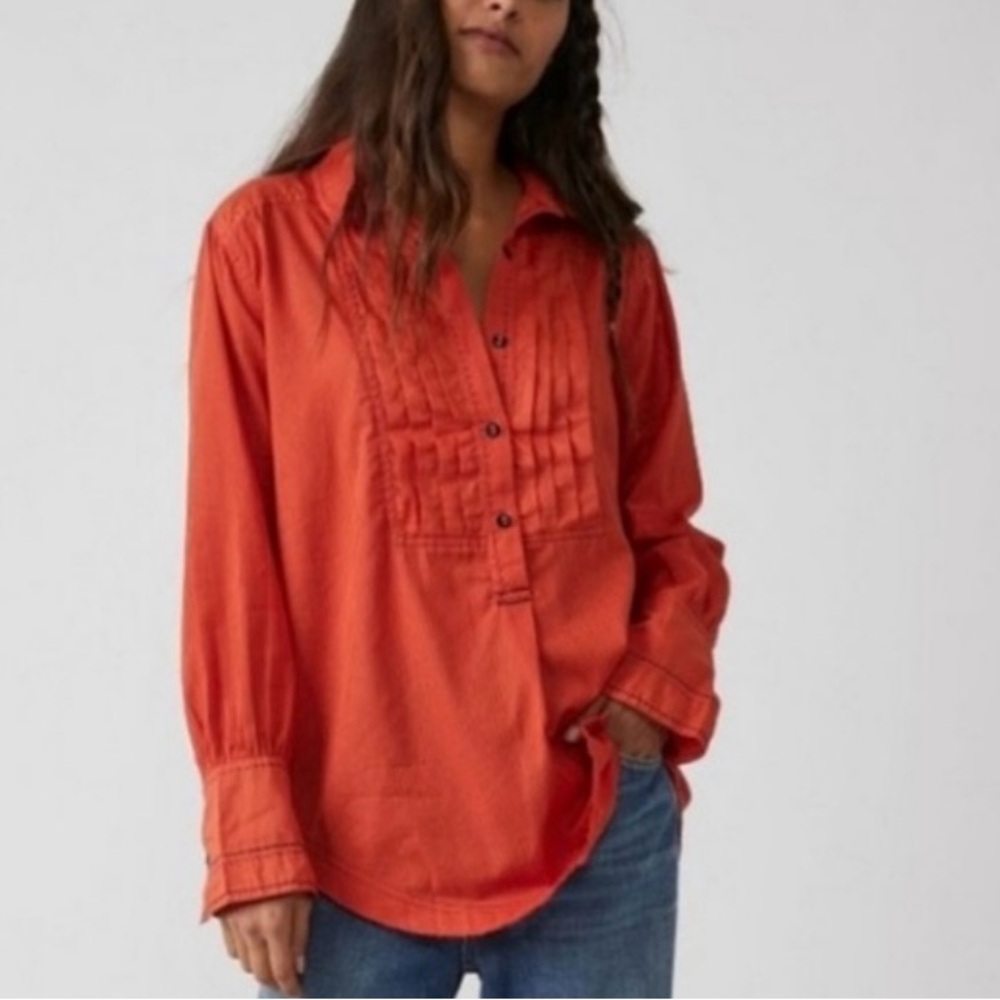 We The Free Vibrant Orange/red Button-Down Shirt